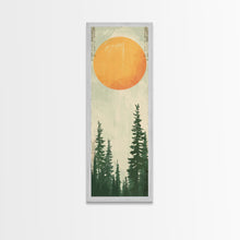 Carregar imagem no visualizador da galeria, Abstract Sun Over Forest Silhouette Earth Tones Skinny Art Tall Art Framed Canvas Print Japanese Style Art Ukiyo-e Art Wood Block Print Minimalist