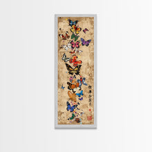 Carregar imagem no visualizador da galeria, Butterflies In Spiral Formation On Light Brown Canvas Tall Art Skinny Art Framed Canvas Print Japanese Style Art Ukiyo-e Wood Block Print