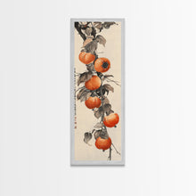 Load image into Gallery viewer, Bountiful Persimmons On Tree Branch Skinny Art Tall Art Framed Canvas Print Japanese Style Art Ukiyo-e Art Wood Block Print Seasonal Natural
