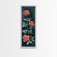 Load image into Gallery viewer, Deep Red Roses With Dark Green Foliage Skinny Art Tall Art Framed Canvas Print Japanese Style Art Ukiyo-e Art Wood Block Print Elegant Floral