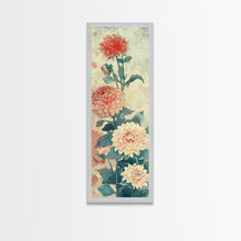 Cargar imagen en el visor de la galería, Chrysanthemums in Soft Pastel Tones on Tall Skinny Framed Canvas Print, Japanese Art Wall Decor