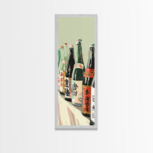 Load image into Gallery viewer, Array Of Japanese Sake Bottles With Minimalistic Labels Arranged Simple Composition Captured Tall Framed Canvas Print Bar Decor