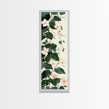 Load image into Gallery viewer, Creamy White Blossoms with Deep Green Leaves Overlapping on a Soft Background Ukiyo-e Art Japanese Framed Canvas Print Skinny Tall Art