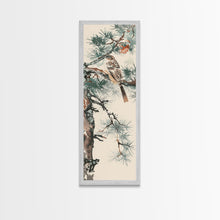 Carregar imagem no visualizador da galeria, Canvas Print Sparrow Perched On Pine Tree Branch, Subtle And Serene Japanese Nature Scene For Tranquil Home Decor, Wall Decoration