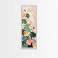 Load image into Gallery viewer, Bright And Colorful Nasturtium Flowers Ukiyo-e Style Tall Skinny Wood Block Japanese Art Framed Canvas Print