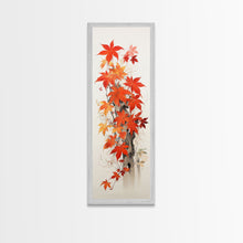 Cargar imagen en el visor de la galería, Brilliant Red Leaves On A Twisted Tree, Framed Canvas Print In Skinny Tall Style, Ideal For Feng Shui Wall Art In Japanese Style Art