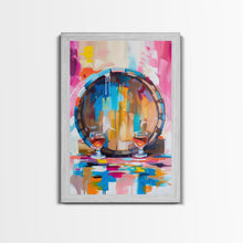 Carregar imagem no visualizador da galeria, Abstract Wine Barrel with Glasses - Framed Canvas Print, Modern Wine Art, Bar Decor, Wine Lover's Gift