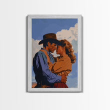 Cargar imagen en el visor de la galería, Classic Western Love Scene Under Blue Sky - Framed Canvas Print, Rustic Cowboy Decor, Living Room Art, Romantic Wall Art for Home