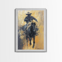 Load image into Gallery viewer, Dynamic Cowboy on Horseback Framed Canvas Print - Energetic Western Decor, Action Wall Art for Living Room, Bedroom