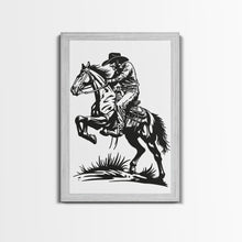 Load image into Gallery viewer, Cowboy Riding Horse with Reins - Framed Canvas Print, Western Wall Art, Rustic Decor, Living Room and Bedroom Art Print