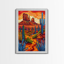 Carregar imagem no visualizador da galeria, Framed Canvas Print, Vibrant Desert Scene with Cacti and Mesas, Perfect Southwest Wall Art for Living Room or Bedroom Decor