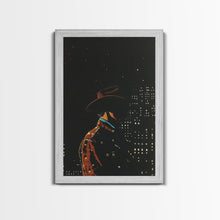 Load image into Gallery viewer, Cowboy in the City Night Print - Framed Canvas Wall Art, Urban Western Decor, City Cowboy Artwork for Living Room, Modern Western Art