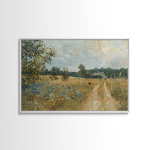 Load image into Gallery viewer, Blue Bonnets and Country Roads, Texas Art, Framed Canvas Print, Wood Frame Art, Metal Art, Metal Wall Art, Primitive Home Decor