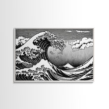 Load image into Gallery viewer, Black and White Wave Canvas Print, Hokusai Inspired Wall Art, Japanese Style Wall Art, Living Room Home Decor, Unique Wall Art