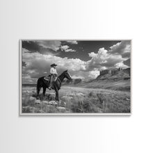 Load image into Gallery viewer, Arizona Cowboy Black and White Photography Print, Framed Canvas Print or Metal Art, Western Decor, Country Art, Living Room Art