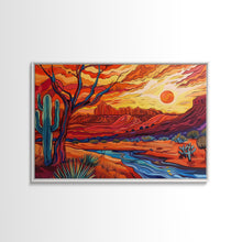 Load image into Gallery viewer, Midcentury Modern Pop Art Desert Landscape Painting Canvas Print, Framed Wall Art, Southwestern Decor, Home Decor Wall Art, Country Decor