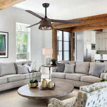 Carregar imagem no visualizador da galeria, 60" Farmhouse Downrod Mount Reversible Ceiling Fan with Lighting and Remote Control