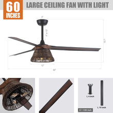 Carregar imagem no visualizador da galeria, 60" Farmhouse Downrod Mount Reversible Ceiling Fan with Lighting and Remote Control