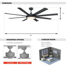 Carregar imagem no visualizador da galeria, 60" Industrial DC Motor Downrod Mount Ceiling Fan with Lighting and Remote Control