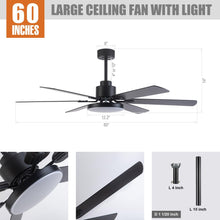 Carregar imagem no visualizador da galeria, 60" Industrial DC Motor Downrod Mount Reversible Ceiling Fan with Lighting and Remote Control