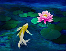 Carregar imagem no visualizador da galeria, Koi Fish with Pink Water Lily Painting Wall Mural. #6000