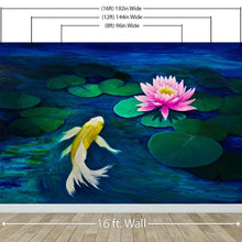 Carregar imagem no visualizador da galeria, Koi Fish with Pink Water Lily Painting Wall Mural. #6000