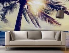 Carregar imagem no visualizador da galeria, Beach Palm Tree Coastline Sunset Wall Mural #6040