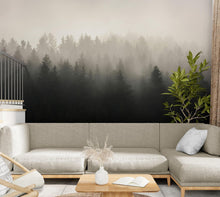 Carregar imagem no visualizador da galeria, Misty Pine Forest Wall Mural. Peaceful Foggy Morning Scenery. #6122