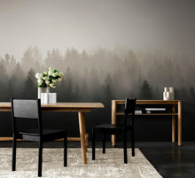 Carregar imagem no visualizador da galeria, Misty Pine Forest Wall Mural. Peaceful Foggy Morning Scenery. #6122