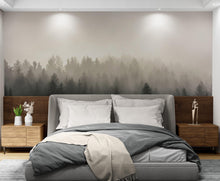 Carregar imagem no visualizador da galeria, Misty Pine Forest Wall Mural. Peaceful Foggy Morning Scenery. #6122
