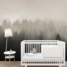 Carregar imagem no visualizador da galeria, Misty Pine Forest Wall Mural. Peaceful Foggy Morning Scenery. #6122