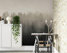 Carregar imagem no visualizador da galeria, Misty Pine Forest Wall Mural. Peaceful Foggy Morning Scenery. #6122