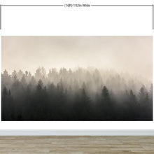 Carregar imagem no visualizador da galeria, Misty Pine Forest Wall Mural. Peaceful Foggy Morning Scenery. #6122