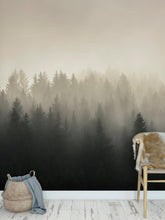 Carregar imagem no visualizador da galeria, Misty Pine Forest Wall Mural. Peaceful Foggy Morning Scenery. #6122
