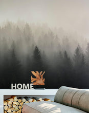 Carregar imagem no visualizador da galeria, Misty Pine Forest Wall Mural. Peaceful Foggy Morning Scenery. #6122