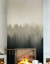 Carregar imagem no visualizador da galeria, Misty Pine Forest Wall Mural. Peaceful Foggy Morning Scenery. #6122