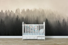 Carregar imagem no visualizador da galeria, Misty Pine Forest Wall Mural. Peaceful Foggy Morning Scenery. #6122