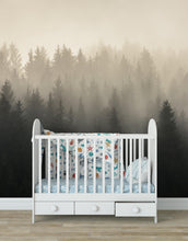Carregar imagem no visualizador da galeria, Misty Pine Forest Wall Mural. Peaceful Foggy Morning Scenery. #6122