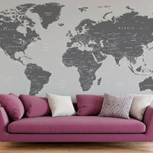 Carregar imagem no visualizador da galeria, World Map Wallpaper Mural (Grey). #6133