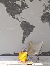 Carregar imagem no visualizador da galeria, World Map Wallpaper Mural (Grey). #6133