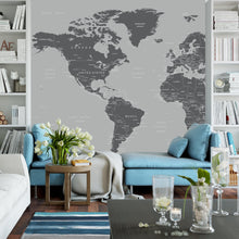 Carregar imagem no visualizador da galeria, World Map Wallpaper Mural (Grey). #6133