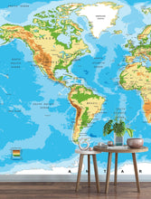 Carregar imagem no visualizador da galeria, Large Blue World Map Wall Mural. #6134