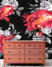Carregar imagem no visualizador da galeria, Valentines Hearts and Roses Watercolor Pattern Wall Mural. Black background. #6136