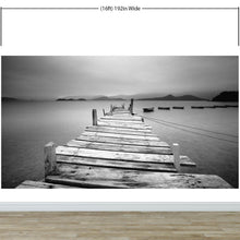 Carregar imagem no visualizador da galeria, Misty Lake View Boat on Pier Black and White Mural Wall Decal Sticker #6143