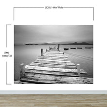 Carregar imagem no visualizador da galeria, Misty Lake View Boat on Pier Black and White Mural Wall Decal Sticker #6143