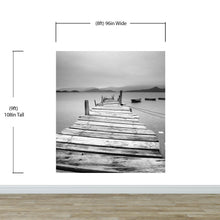 Carregar imagem no visualizador da galeria, Misty Lake View Boat on Pier Black and White Mural Wall Decal Sticker #6143