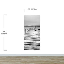 Carregar imagem no visualizador da galeria, Misty Lake View Boat on Pier Black and White Mural Wall Decal Sticker #6143