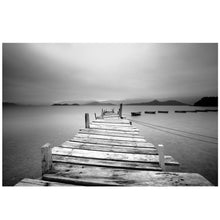 Carregar imagem no visualizador da galeria, Misty Lake View Boat on Pier Black and White Mural Wall Decal Sticker #6143