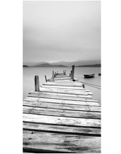 Carregar imagem no visualizador da galeria, Misty Lake View Boat on Pier Black and White Mural Wall Decal Sticker #6143