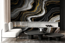 Carregar imagem no visualizador da galeria, Black and Gold Abstract Marble Stone Pattern Peel and Stick Wallpaper. #6146